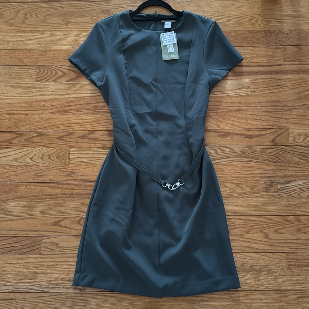 H&M  Belted Olive Green Dress, Size M